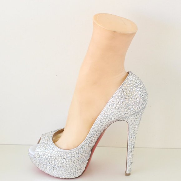 Christian Louboutin White Lady Peep Swarovski Crystal Custom Pumps - Picture 2 of 11